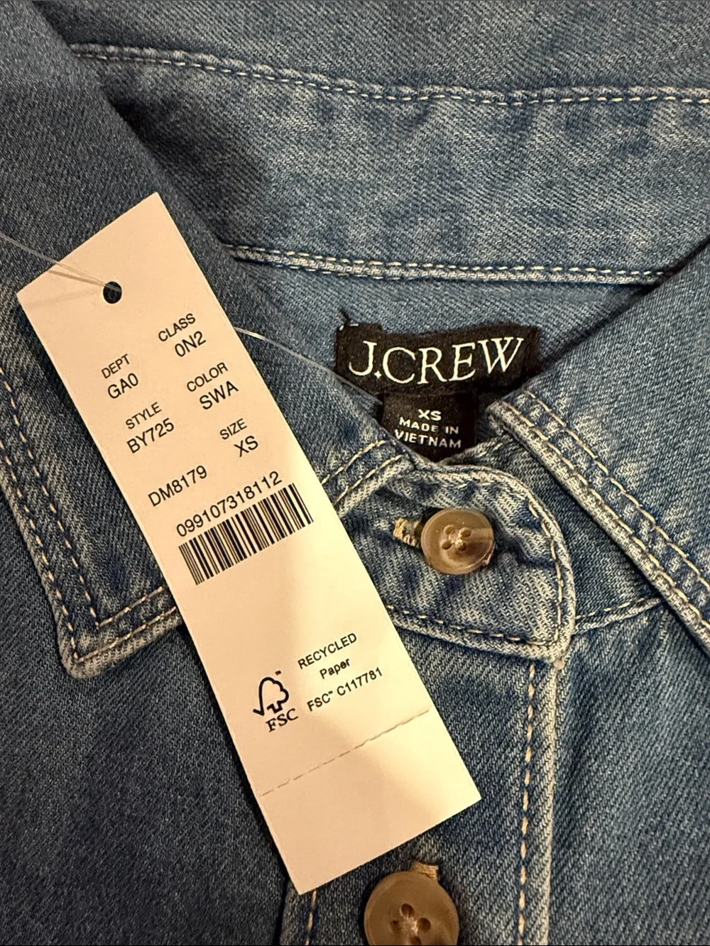 J Crew Chambray Button Down Relaxed Fit Denim Faux Pocket Shirt NEW‎ BY725